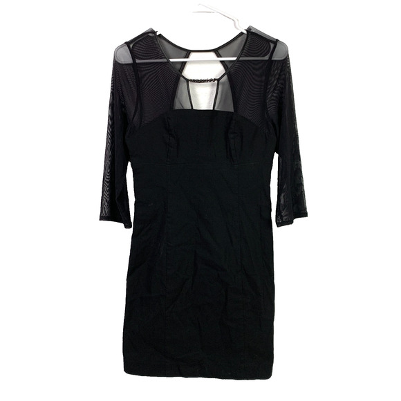 Guess Black Cutout Stretch Sheer Shoulders Bodycon Short Dress Size 9 - Picture 1 of 6
